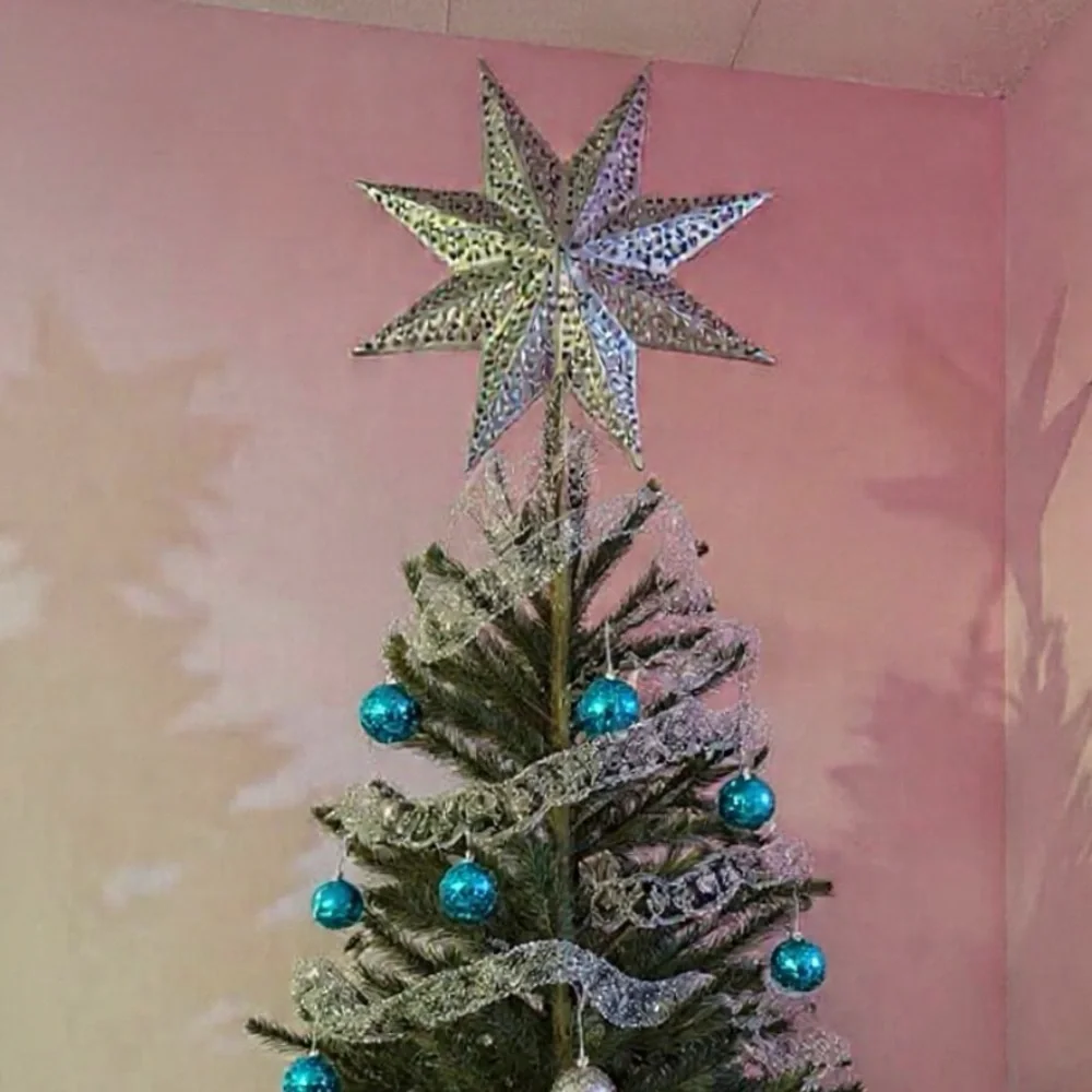 Silver Star Tree Topper Eight-point 3D star with intricate punch-work